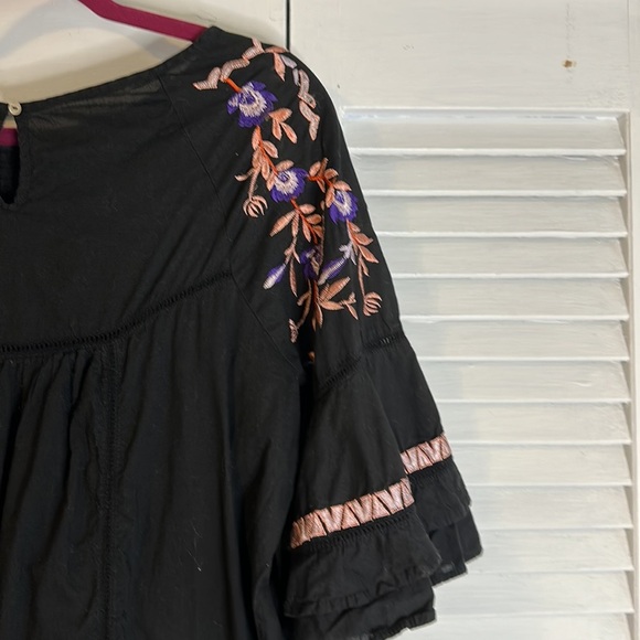 FREE PEOPLE Pavlo Embroidered Ruffle Boho Lined Dress Black Babydoll Large - Picture 10 of 11
